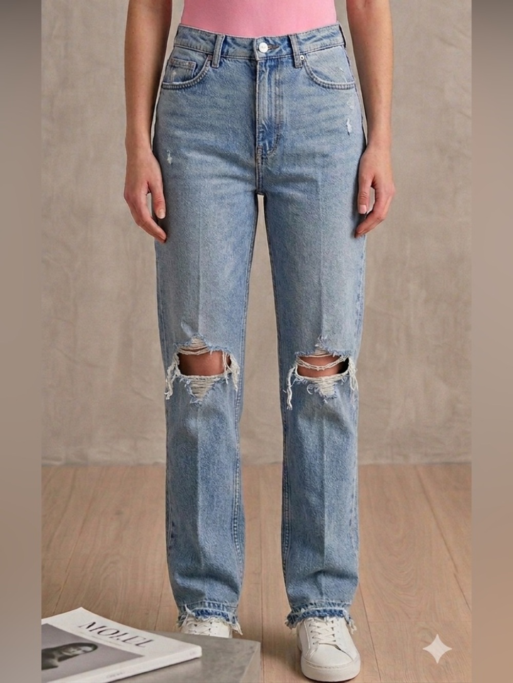 Distressed Blue Denim Jeans